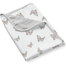 Deux Lapins %100 Pamuk Iconique Lapin Gri Çift Kat Müslin Bebek Battaniyesi 65 x 65 cm