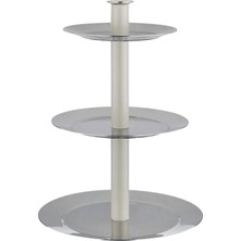 Bej Deri Saplı Çelik 3 Katlı Servis Standı