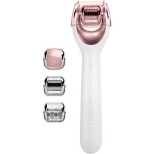 Geske Microneedle Face Roller White Mikro Iğneli Buz Başlığı Pembe Kuvars Başlıklı Dermaroller Bakım Cihazı