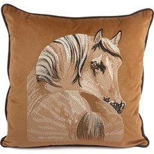 Mikasa Moor Pegasus At Nakışlı Kadife Yastık Kırlent 50 x 50 cm