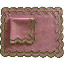 Homes & Seasons Florence Yeşil Pembe Amerikan Servis Peçete Seti