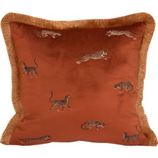 Ge Living Dekoratif Leopar Desenli Kiremit Kadife Kırlent Kılıfı 45 x 45 cm