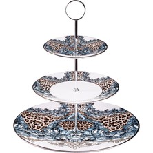 Roberto Cavalli Palazzo Pitti Leopar Desenli Porselen 3 Katlı Servislik