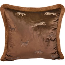 Ge Living Dekoratif Leopar Desenli Kahverengi Kadife Kırlent Kılıfı 45 x 45 cm