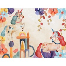 Hueppi The Bloom Bej Renkli Figürlü Hipoalerjenik Çocuk Halısı 120 x 160 cm