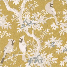 Caspari Scenic Songbirds Gold & Ivory Luncheon Desenli 20'li Servis Peçetesi Seti