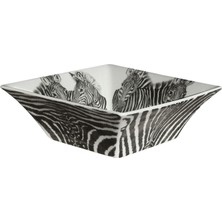 Wild Spirit Zebra Desenli Beyaz Fine Bone Porselen Kare Kase 15,5 cm