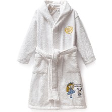 Maya & Luca Beyaz Alice Nakışlı Pamuklu Kız Çocuk Bornoz