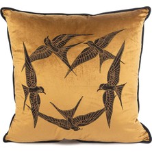 Mikasa Moor Isla Bronz Yuvarlak Kuşlar Kadife Yastık Kırlent 55X55 cm