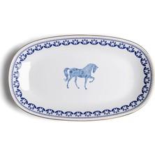 Some Home İstanbul Horse Luck Collection Blue At Figürlü Porselen Kayık Servis Tabağı 29 cm