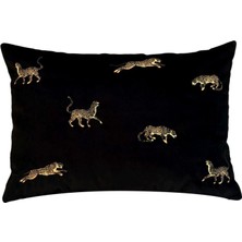Ge Living Leopar Desenli Siyah Kadife Dekoratif Kırlent Kılıfı 35 x 50 cm