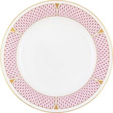Herend Pembe Geometrik Desenli Porselen Yemek Tabağı