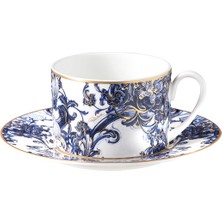 Roberto Cavalli Azulejos Mavi Beyaz Desenli Porselen Kahve & Çay Fincan ve Tabağı