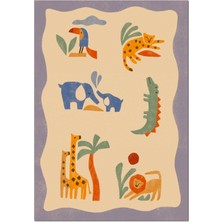 Hueppi Tails And Trails Safari Gri Bej Hipoalerjenik Çocuk Odası Halısı 120 x 160 cm