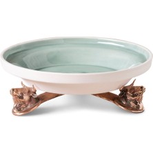 Atelier Terra Madre Bull Trio Boğaz Figürlü Su Yeşili Bronz Seramik Meze Tabağı