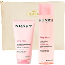 Nuxe Very Rose Temizleme Jeli 150 ml + Very Rose Tazeleyici Tonik Losyon 200 ml + Çanta Hassas Cilt Bakım Seti