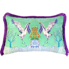 Ge Living Turna Desenli Su Yeşili Kadife Dekoratif Kırlent Kılıfı 40 x 60 cm