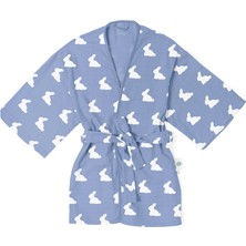 Deux Lapins Mavi Pamuklu Müslin Erkek Çocuk Kimono Bornoz