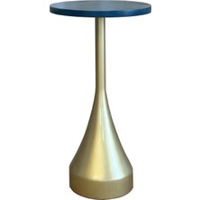 Zer Ultramarin Mavi Gold Ahşap Lake Yan Sehpa