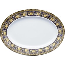 Versace Medusa Mavi Oval Porselen Servis Tabağı 40 cm