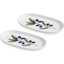 The Mia Olivos Desenli Seramik Oval 2'li Servis Tabağı Seti 29 cm
