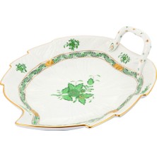 Herend Apponyi Desenli Yeşil Porselen Yaprak Tabak 23,8 cm