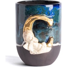 Moon Art Ceramic Angel C Harfli Antik Seramik Kupa