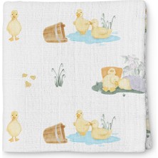 Deux Lapins %100 Pamuk Petits Caneton Müslin Bebek Bakım Örtüsü 120 x 120 cm