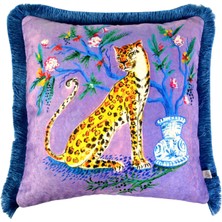 Ge Living Leopar Desenli Mor Kadife Dekoratif Kırlent Kılıfı 45 x 45 cm