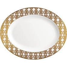 Roberto Cavalli Monogram Gold Altın Dekorlu Porselen Oval Servis Tabağı 36 cm