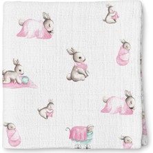Deux Lapins %100 Pamuk Bébé Lapin Rose Müslin Bebek Örtüsü 100X100 cm