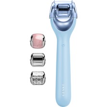 Geske Microneedle Face Roller Blue Mikro Iğneli Buz Başlığı Pembe Kuvars Başlıklı Dermaroller Bakım Cihazı