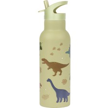 Kids Living Etc. Little Lovely Dinosaurs Yağ Yeşili Çelik Pipetli Çocuk Termos Suluk 500 ml