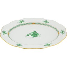 Herend Apponyı Desenli Yeşil Porselen Oval Servis Tabağı 34.5 cm