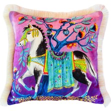 Ge Living Mustang At Desenli Mor Kadife Dekoratif Kırlent Kılıfı 45 x 45 cm