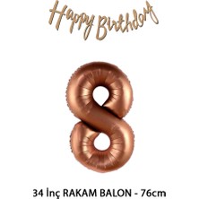 Lotus Party 8 Yaş Kahverengi Renk Rakam Balon - Kraft Renk Happy Birthday Kaligrafi Banner - Kraft Banner Rakam Set