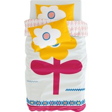 Itsy Bitsy Kids Big Flower Sarı Fuşya Pamuk Saten  Çift Taraflı Bebek Nevresim Seti 100 x 150 cm