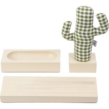 Kayıgo Woody Krem Pötikareli Cactus 3'lü Masaüstü Organizer