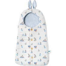 Deux Lapins %100 Bebe Lapin Mavi Pamuk Muslin Kundak Battaniye