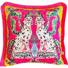 Ge Living Dalmaçya Desenli Fuşya Kadife Dekoratif Kırlent Kılıfı 45 x 45 cm