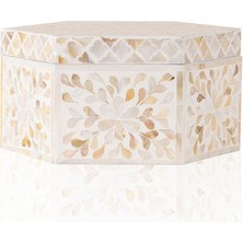 The Mia Sedef Seramik Altıgen Dekoratif Kutu 24 x 21 cm