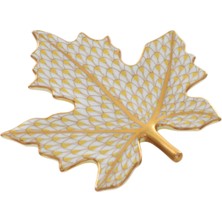 Herend Fish Scale Desenli Sarı Porselen Yaprak Biblo