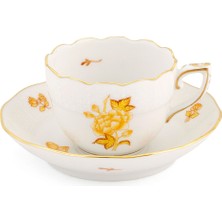 Herend Victoria Papillons Et Fleurs Desenli Sarı Porselen Kahve Fincanı ve Tabağı