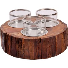 Cumba Selection Ahşap Bazalı 3'lü Mumluk 14 cm