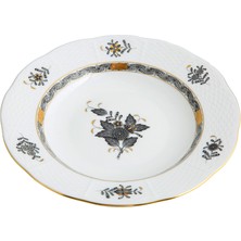 Herend Apponyi Desenli Siyah Porselen Çorba Tabağı 23.5 cm