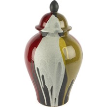 Mikasa Moor Yeşil Bordo Küp Kapaklı Porselen Vazo 27 x 47 cm