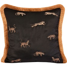 Ge Living Dekoratif Leopar Desenli Siyah Kadife Kırlent Kılıfı 45 x 45 cm