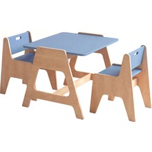 Woody&Happy Cotable Mavi Ahşap Çocuk Aktivite Masa Takımı