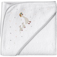 Casadora Baby Feather Nakışlı Beyaz Organik Pamuklu Bebek Kundak Havlu 80 x 80 cm