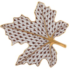Herend Fish Scale Desenli Kahverengi Porselen Yaprak Biblo